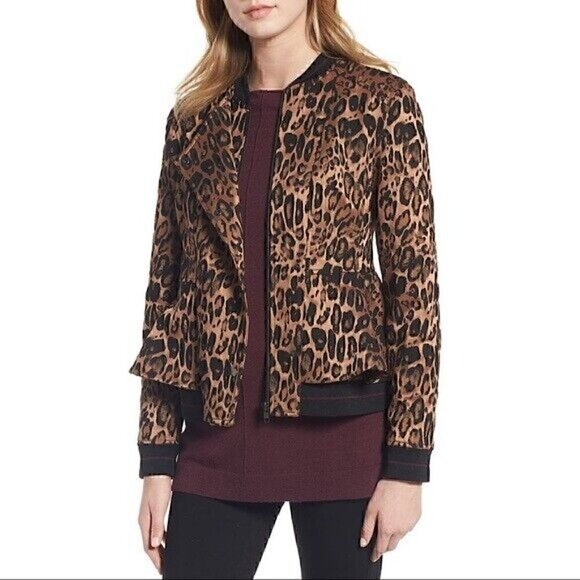 Trouve Jackets & Blazers - Trouve Jacket Size XS Women's Leopard Print Peplum Long Sleeve Shades Of Brown